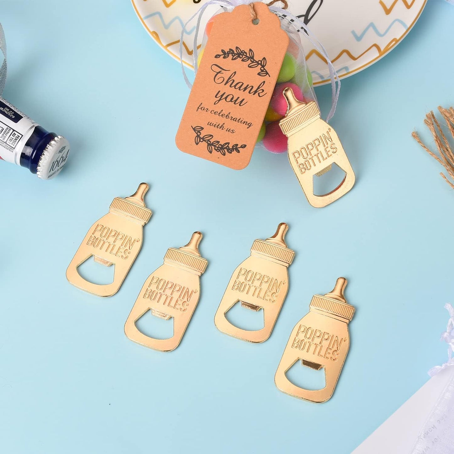 50 Pieces Baby Bottle Openers Cute Poppin Bottle Openers Baby Shower Party Return Gifts for Guests Wedding Party Souvenirs Kids Birthday Party Decorations