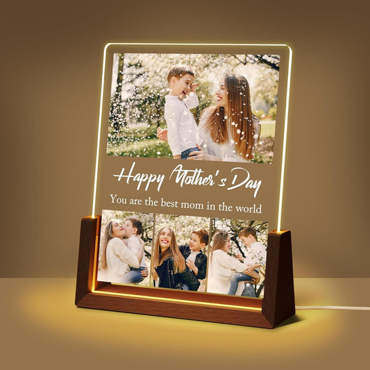 Personalized Mothers Day Birthday Gifts For Mom, Customized Moms Gifts From Daughter Son Husband, Custom Acrylic Plaque With Photo Name, Light Up Picture Frame For Mom Grandma Wife Christmas Gift