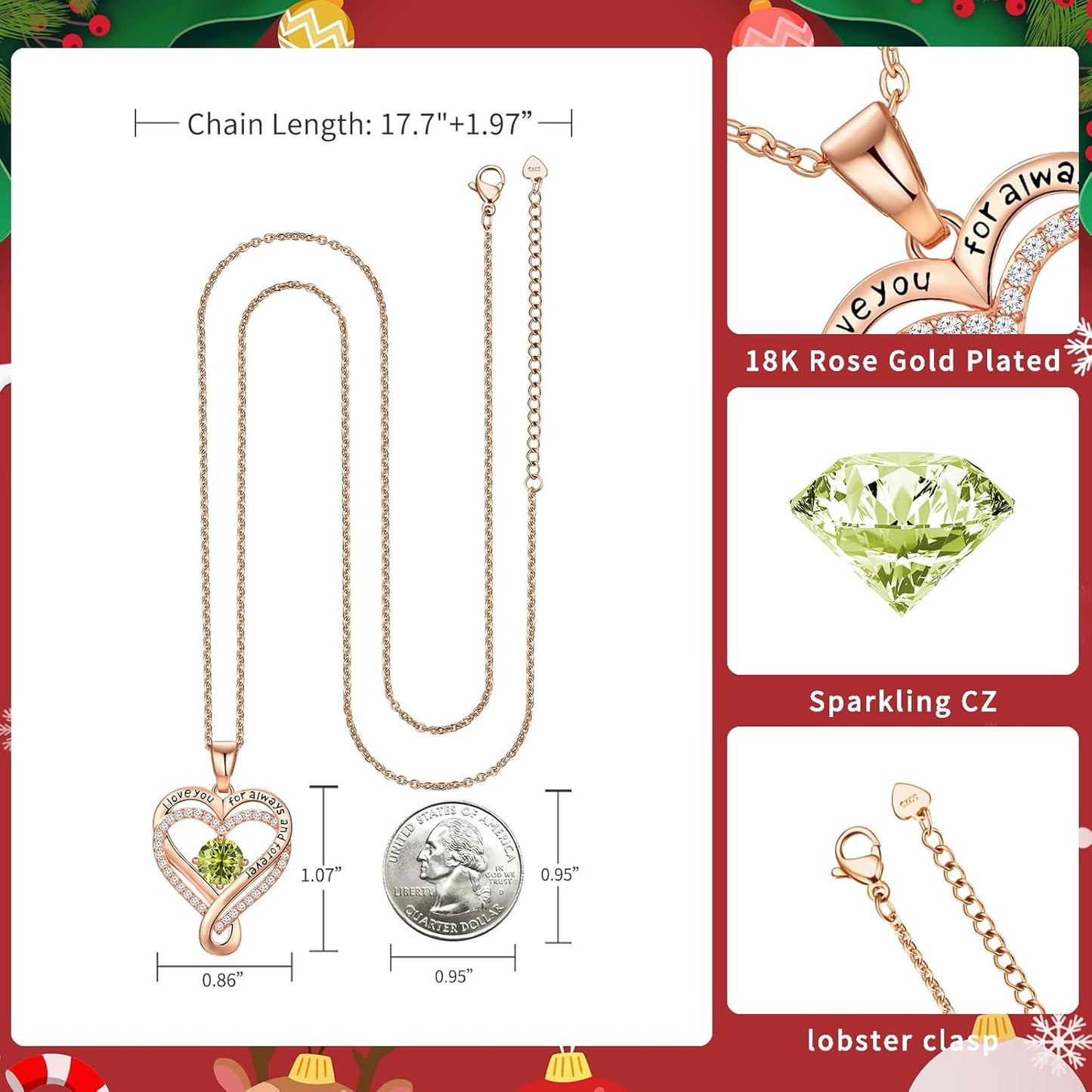 18K Rose Gold Infinity Love Heart Birthstone Necklace for Women Wife, Anniversary for Women Wife Birthday Gift for Her Girlfriend Mom Daughters, I Love You Women's Jewelry S925 Sterling Silver