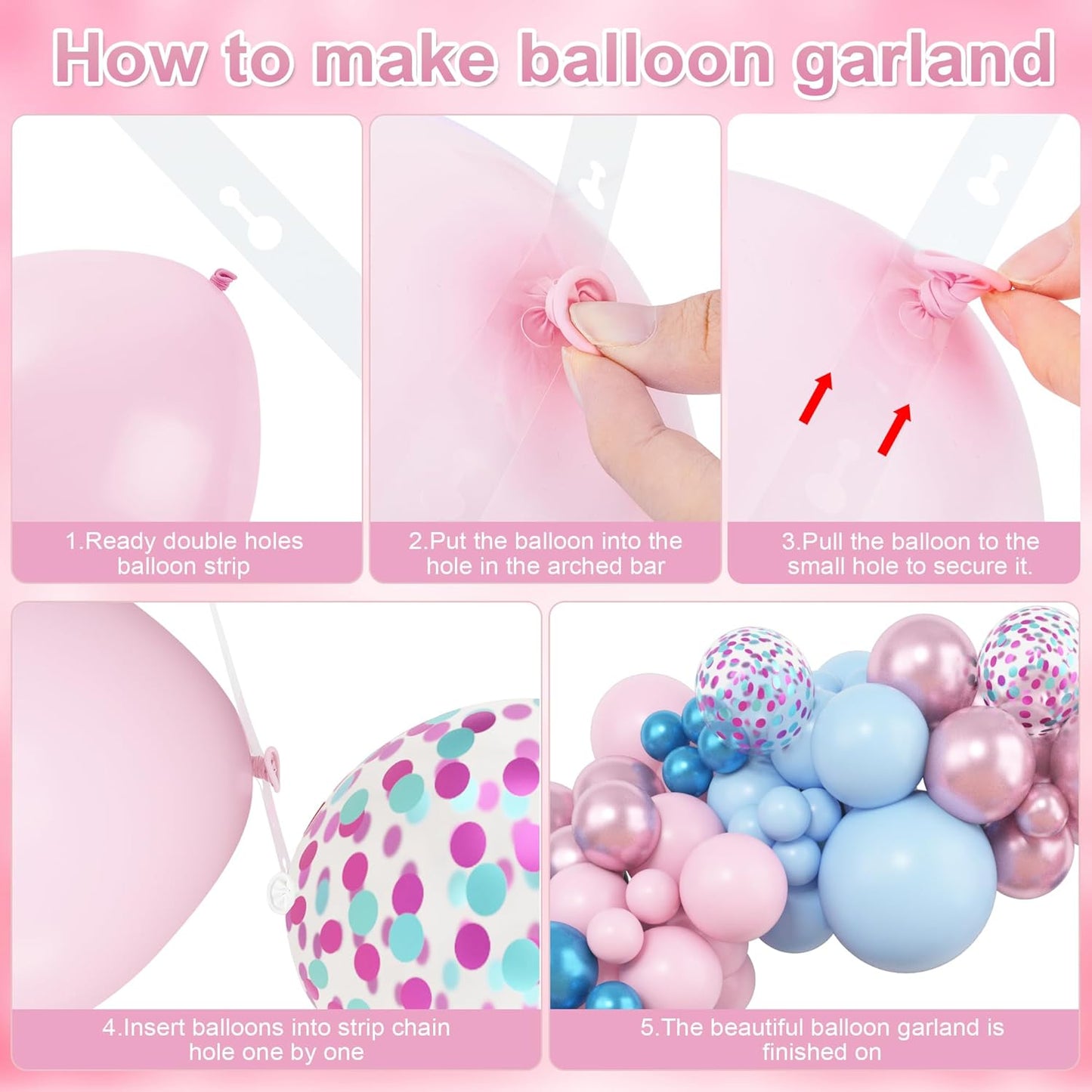 Amandir 153pcs Pink Blue Balloon Garland Arch Kit, Different Sizes 18 12 10 5 inch Metallic Pink Blue Latex Confetti Balloons for Boy Girl Gender Reveal Neutral Baby Shower Birthday Party Decoration