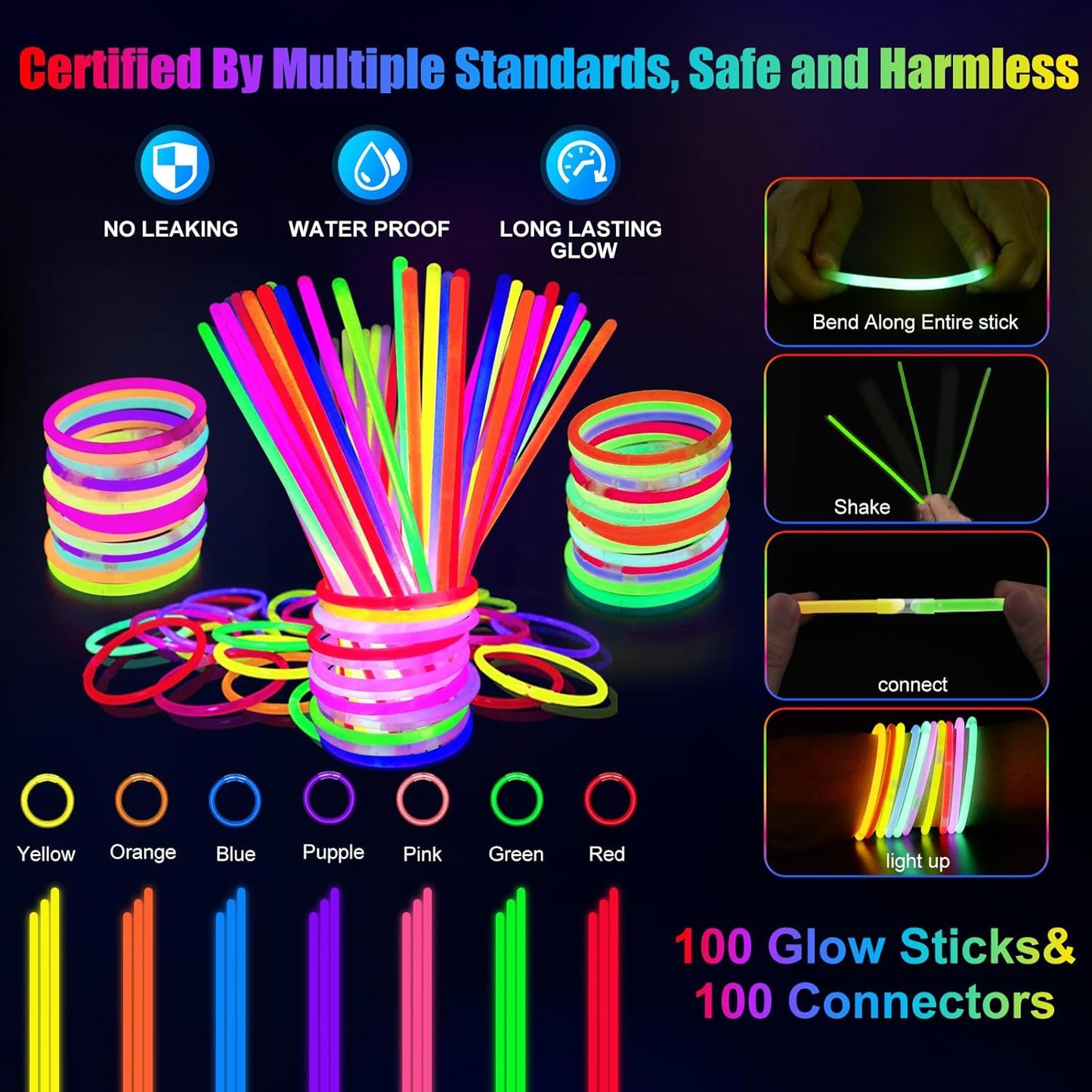 260 PCS Glow in the Dark Party Supplies, New Year Party Favors - 20 Foam Glow Sticks, LED Glasses, Bunny Ear Headbands and 200 Glow Sticks for Kids or Adults