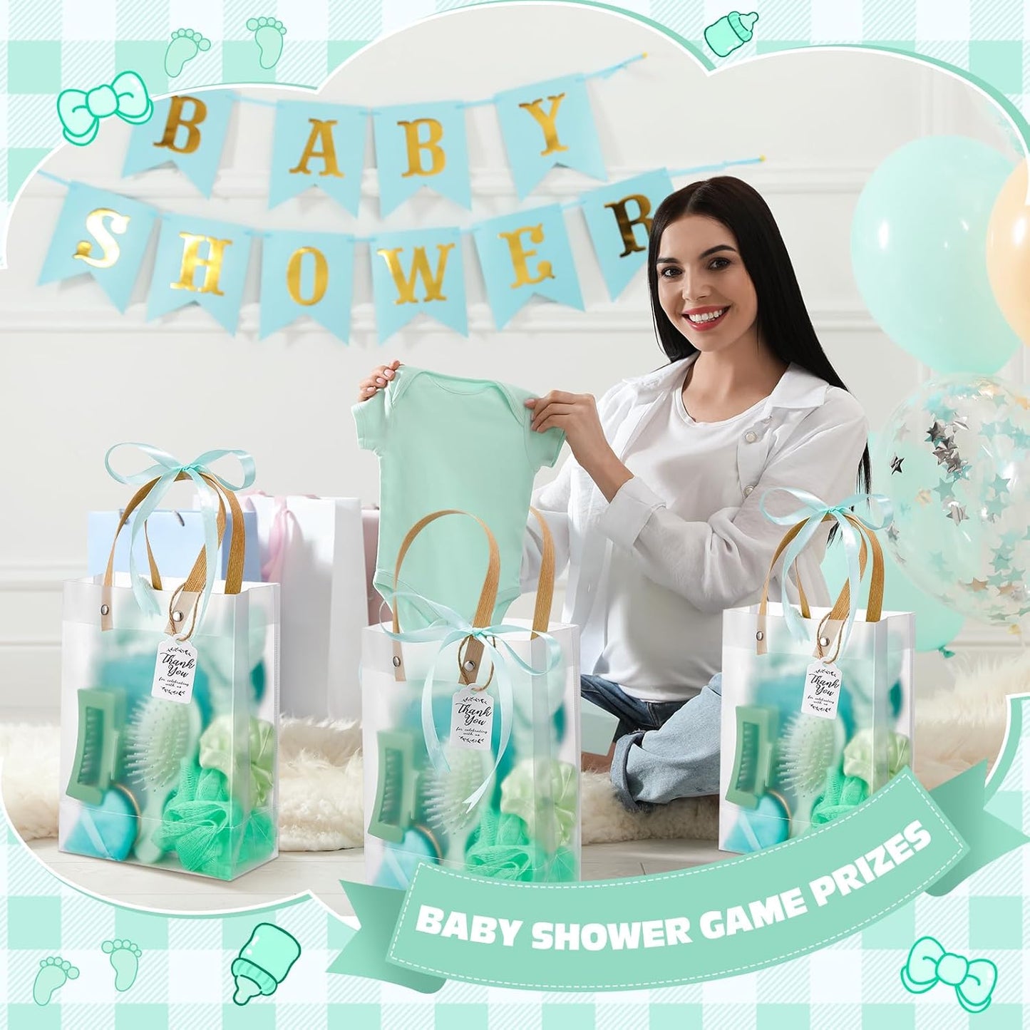 74Pcs Baby Shower Prizes for Game Winners Baby Shower Favors Gifts including Headband Hair Brush Jewelry Box with Gift Bag for Baby Shower Game Prizes Wedding Bridal Shower Favors (Green)