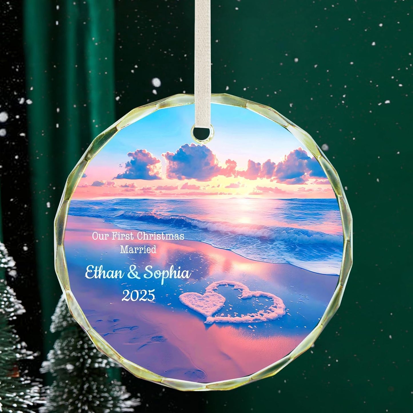Personalized First Christmas Married Ornament 2025, Custom Engaged Christmas Ornaments with Names, Customized Wedding Engagement Gifts for Newlywed Couples Him Her