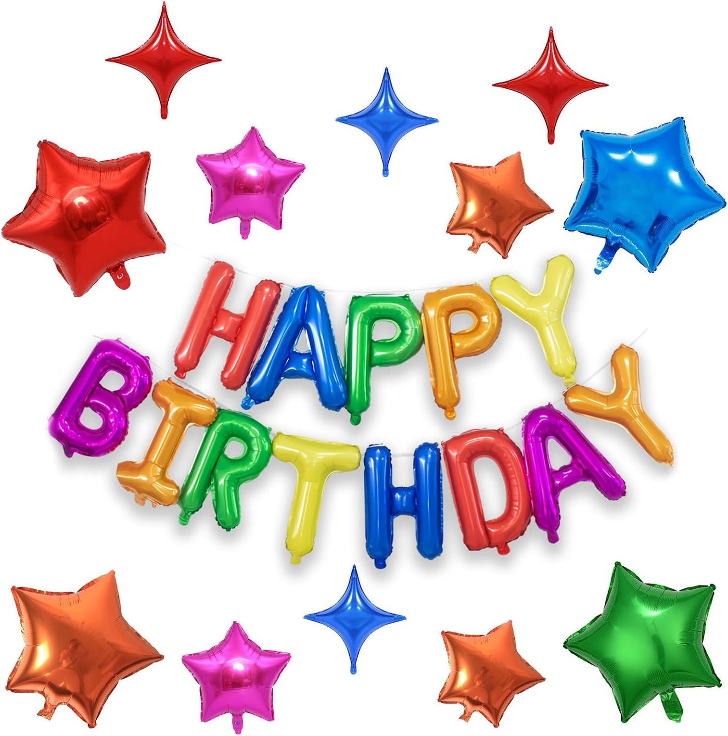 KALOR Rainbow Happy Birthday Balloons Kit with16 Inch Mylar Foil Letters Balloon and Star Balloons for Women, Men, Boys & Girls Kids Birthday Decorations Photo Backdrop