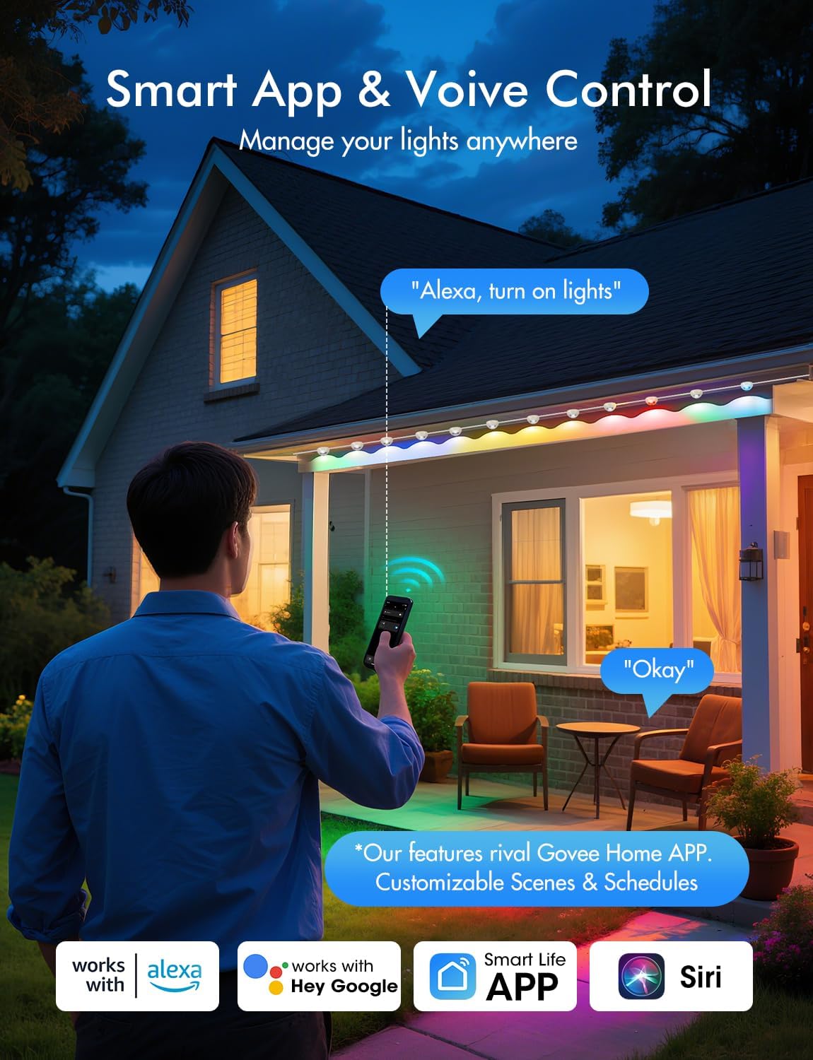 Permanent Outdoor Lights, Smart RGB+IC Lights Outdoor (Multi Scene Modes), 55ft with 36 LED Lights, IP67 Waterproof for House Decor, Work with Alexa, Google Assistant, Quick Installation