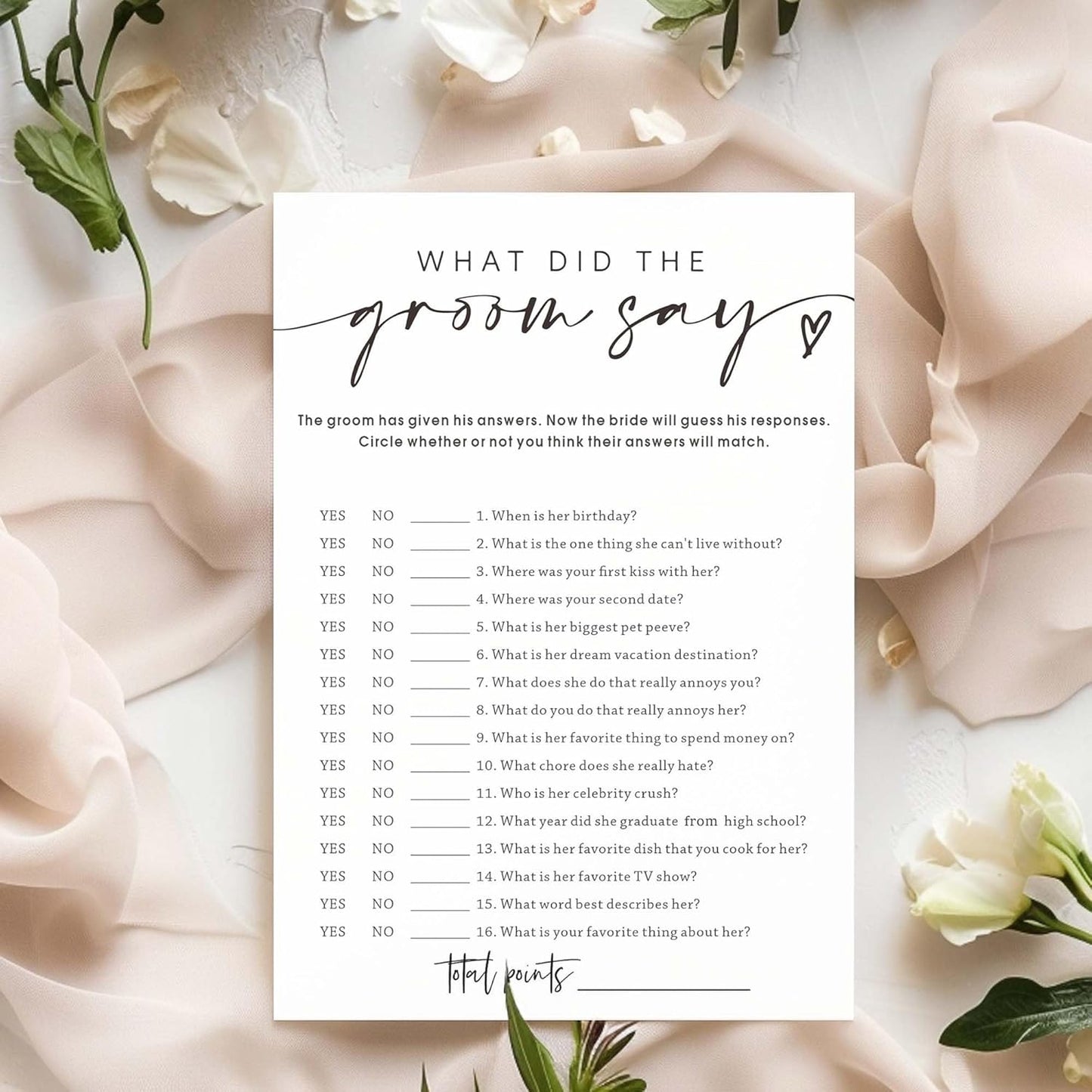 Wedding Shower Games Cards, What Did the Groom Say, Bridal Shower Games 25 Guests, Engagement Party Wedding Games for Guests, Minimalist White Wedding Party Supplies - A12