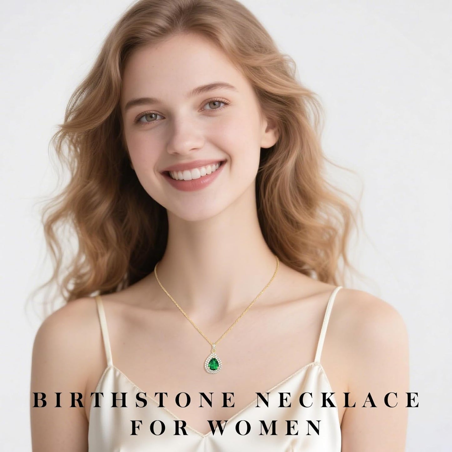 Gold Necklace for Women-Teardrop Birthstone Pendant-18K Gold Plated Chain with Light-Up Gift Box, Jewelry for Women,Anniversary Birthday Gifts for Her Wife Girlfriend Mom,Womens Jewelry