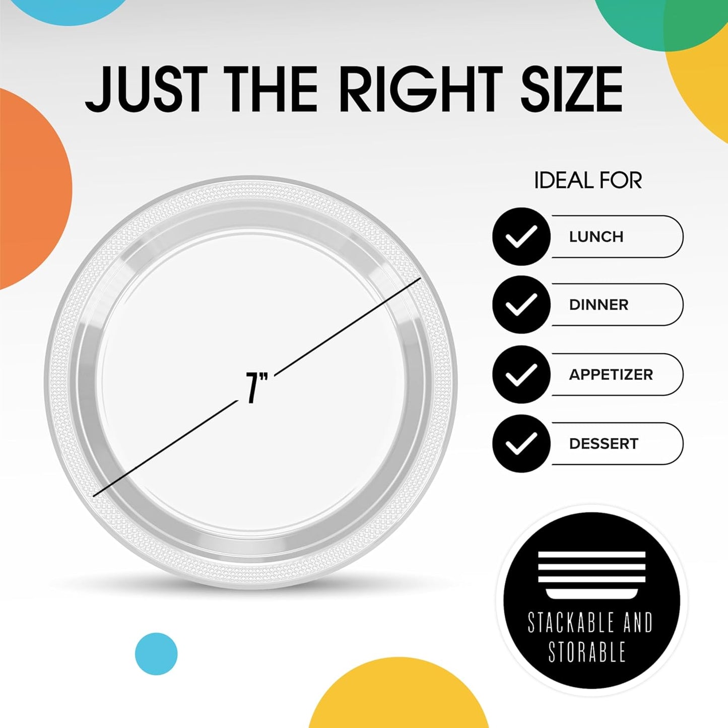 Exquisite Party Solids Clear Plastic Plates For Party 7" Clear Disposable Plates Heavy Duty 100 Pcs Plastic Dinnerware Sets Heavy Duty 350 GSM Disposable Dinnerware Set