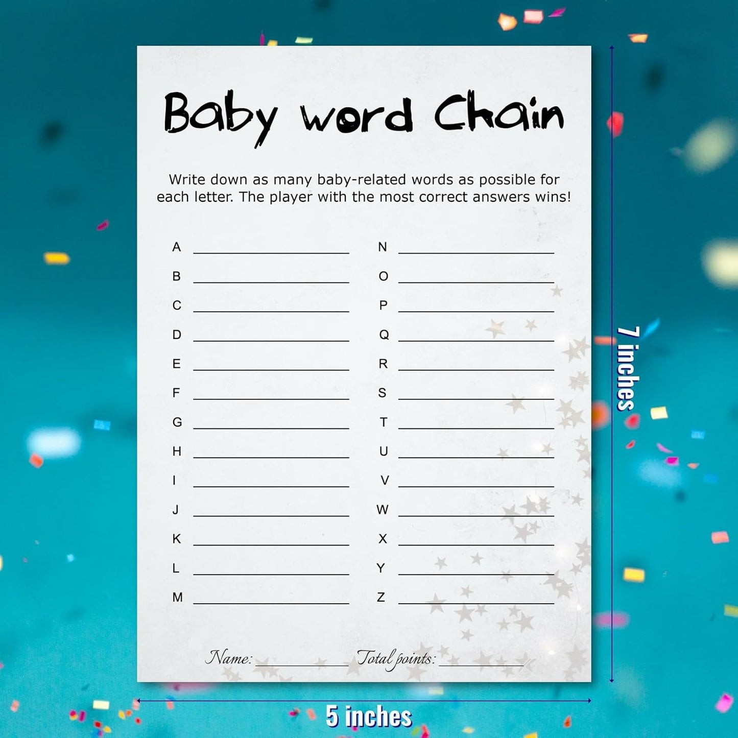Baby Shower Word Chain Trivia Game Cards - 30 Player Minimalist with Answer Keys, Light Gray Star Design, Instant Fun (Word Chain)