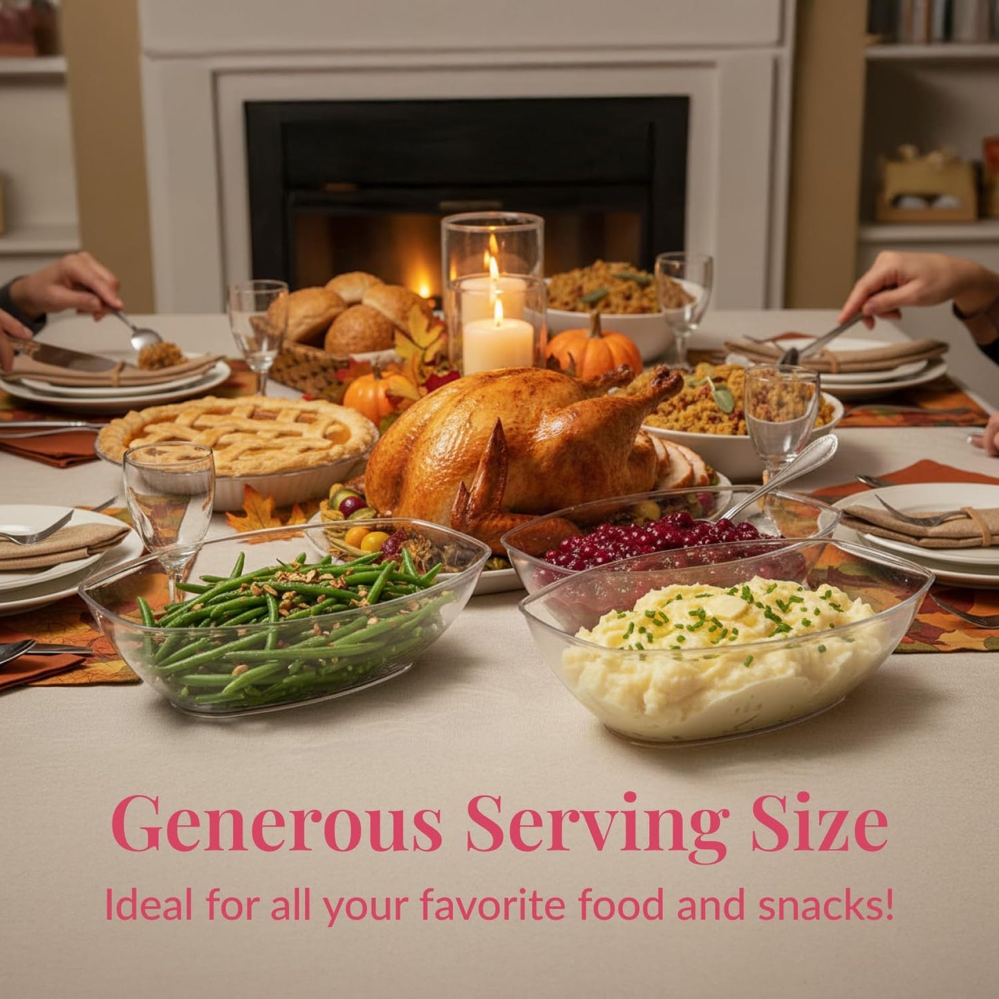 Prestee 24 Clear Plastic Serving Bowls - 64oz Oval Disposable Bowls for Parties - Chip Basin, Snack Bowl, Candy Dishes, and Salad Containers - Great for Holiday and Christmas Entertaining