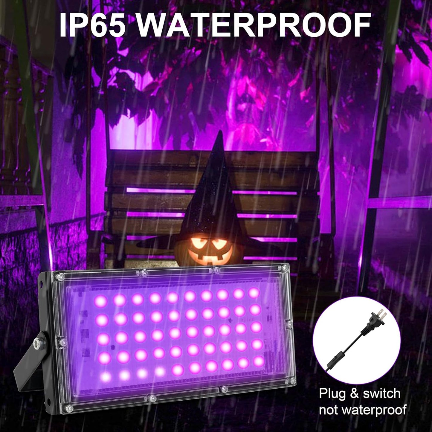 50W LED Black Lights for Glow Party, IP65 Waterproof UV Blacklight Floodlight 395nm Black Light Spotlight Purple Black Light Flood Light Fluorescent UV Light Lamp for Halloween Decor (4 Pack)