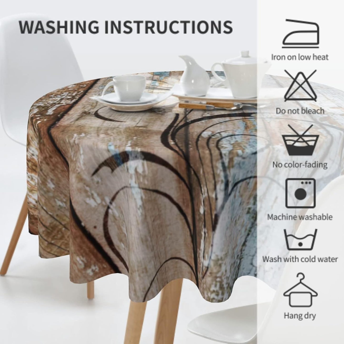 Giwawa Rustic Daisy Round Tablecloth 60" Vintage Flower on Wood Grain Board Circle Table Cloth Cabin Country Style Table Cover Heat Resistant for Kitchen Dining Indoor Outdoor Farmhouse Decor