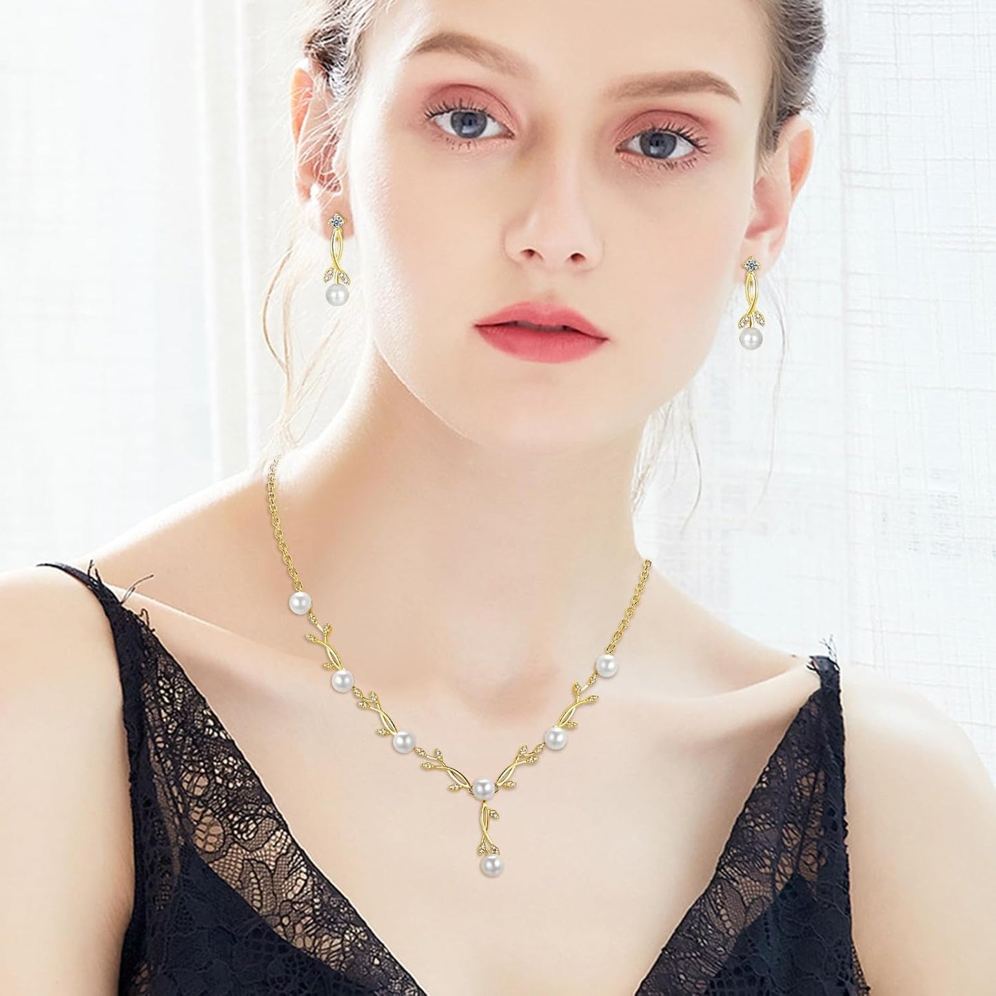 Hadskiss Jewelry Set for Women, Necklace Dangle Earrings Bracelet Set with White AAA Cubic Zirconia, Allergy Free Wedding Party Jewelry for Bridal Bridesmaid