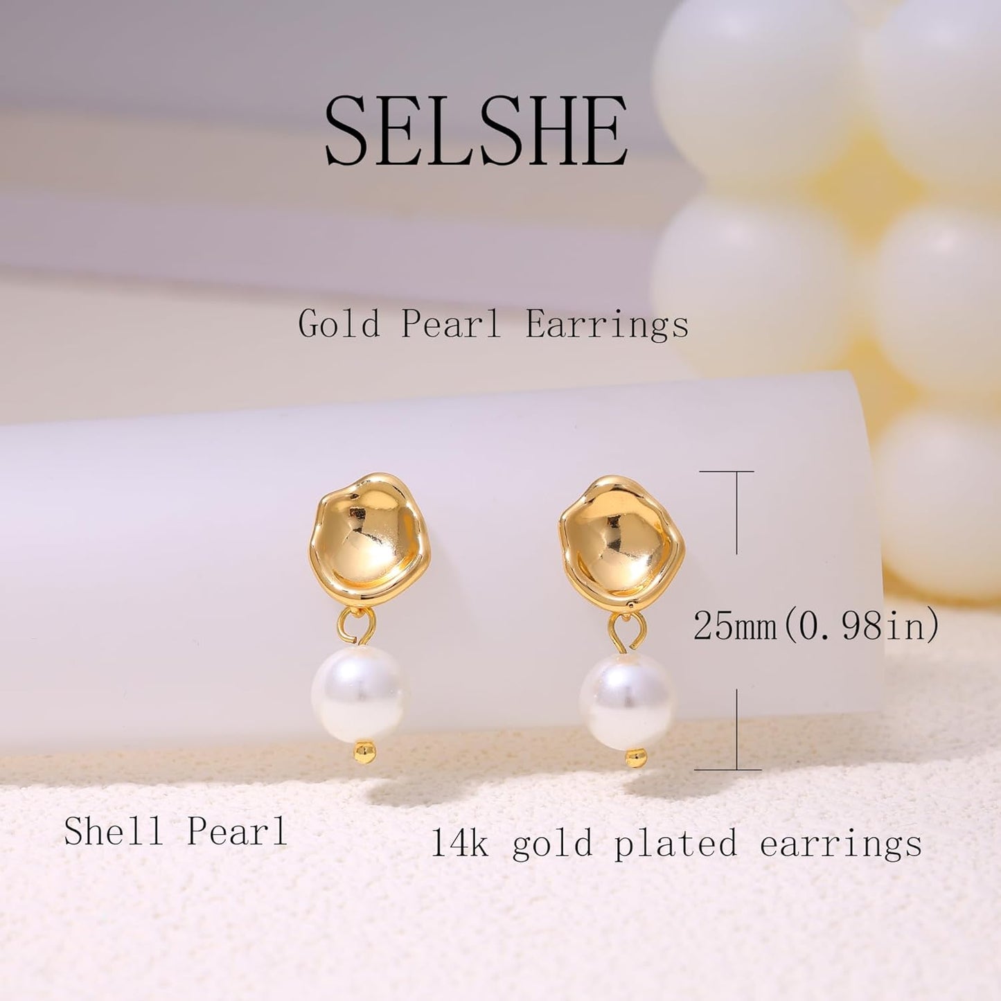 SELSHE Dangle Earrings for Women, 14k Gold Plated Pearl Drop Earring Dainty Gold Earrings for Women Trendy Cute Prom Bridal Earring Long Wedding Pearl Earring Formal Jewelry