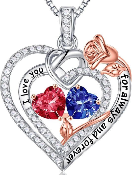 Iefil Christmas Gifts for Wife Women - 925 Sterling Silver Double Birthstone Necklace, Anniversary Birthday Gifts for Women, Jewelry Gift for Wife Girlfriend Mom Her