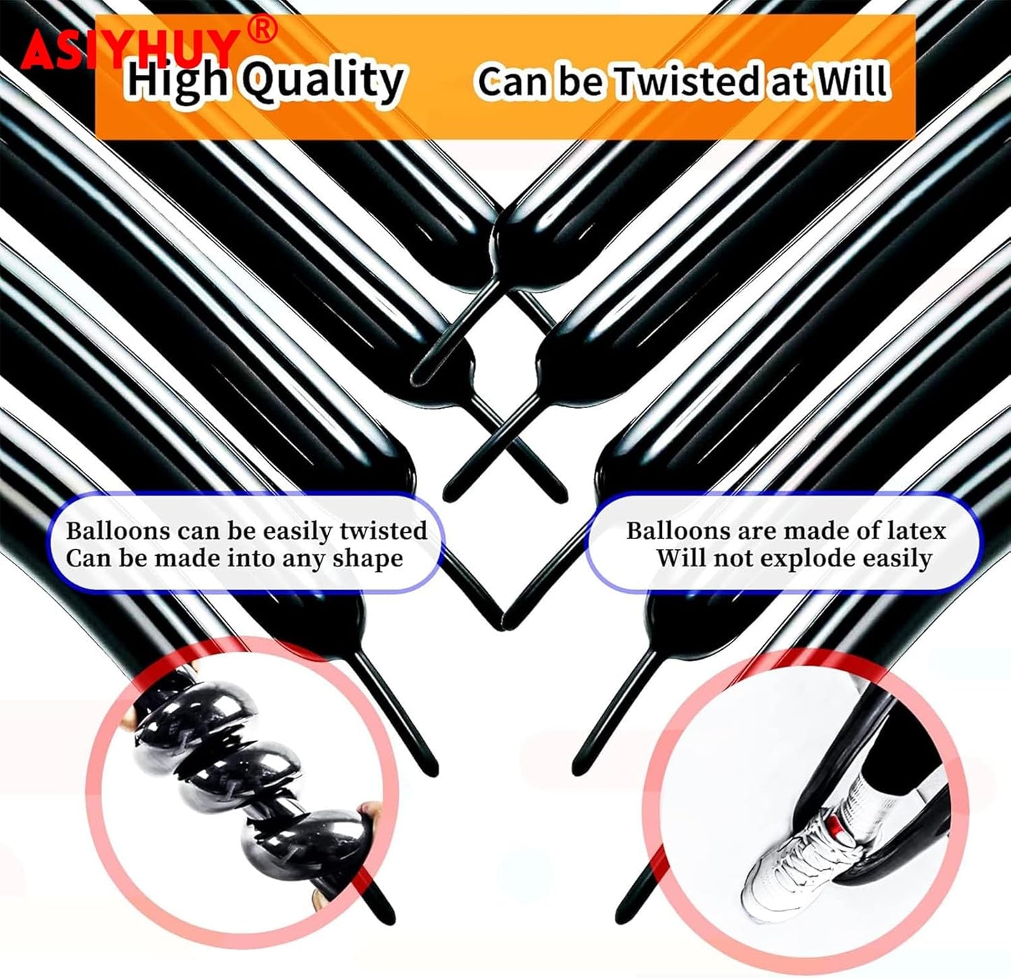 260 Long Balloons 100 Pack Black Twisting Animal Balloons Thickening Latex Modeling Long Magic Balloons for Animal Model Halloween Weddings Birthdays Festival Party Decorations (black)