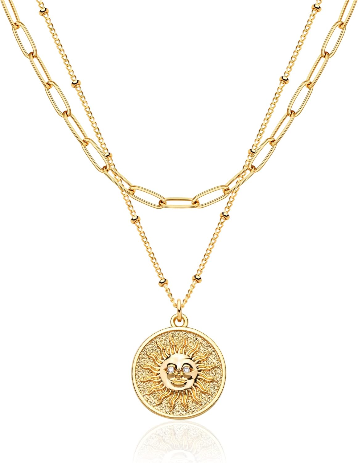 MEVECCO Layered Heart Necklace Pendant Handmade 18k Gold Plated Dainty Gold Choker Arrow Bar Layering Long Necklace for Women