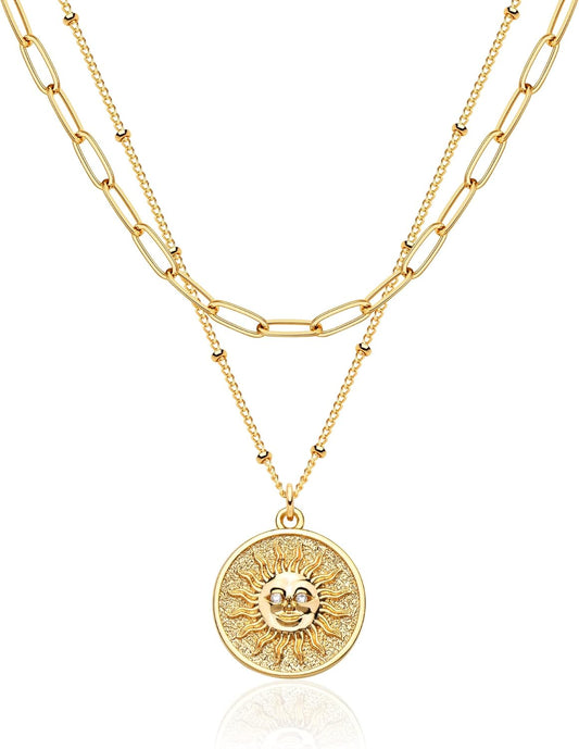 MEVECCO Layered Heart Necklace Pendant Handmade 18k Gold Plated Dainty Gold Choker Arrow Bar Layering Long Necklace for Women