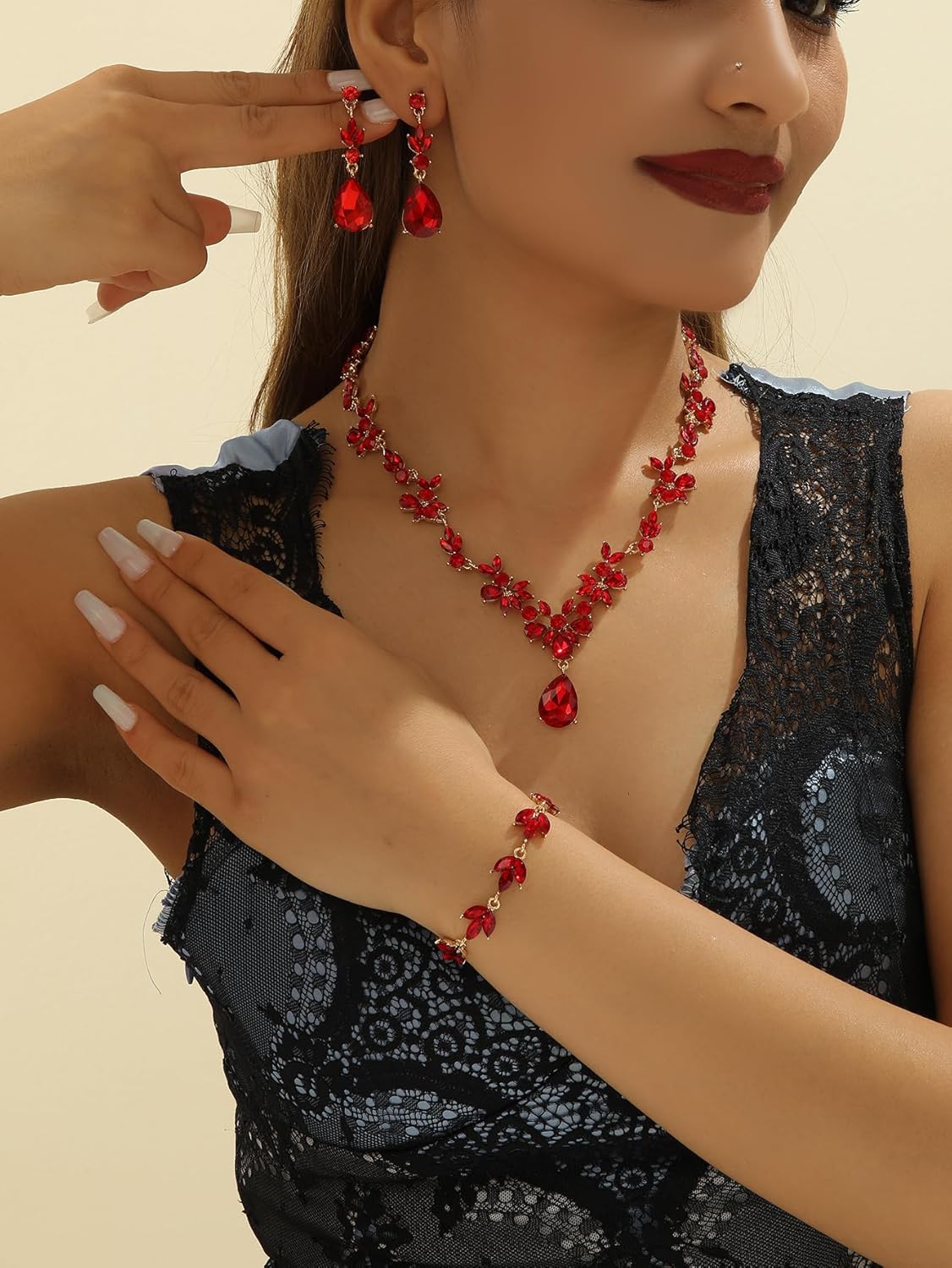 Kamirola Bridal Jewelry Set, Jewelry Set for Women, Necklace Dangle Earrings Bracelet Set, White Gold Plated (TR76)