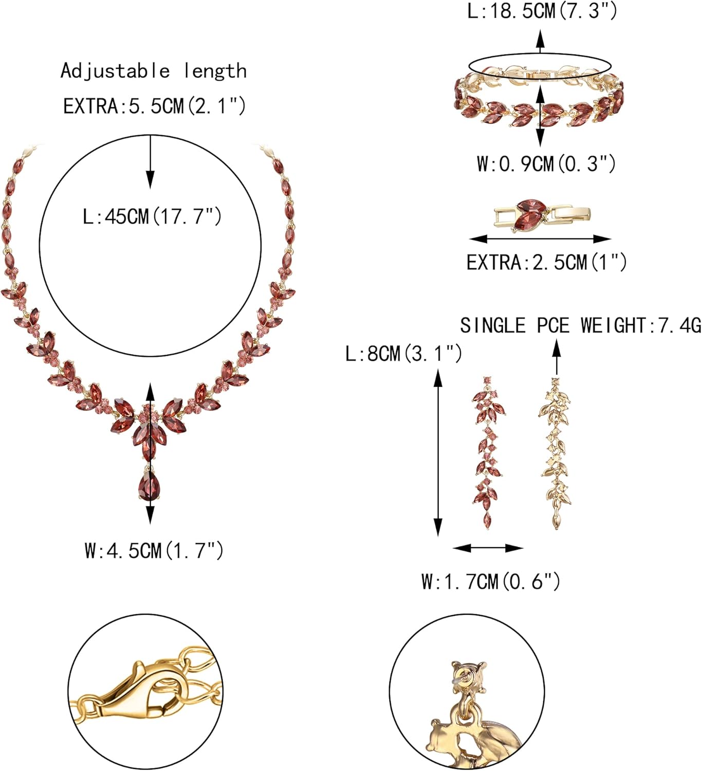 EVER FAITH Austrian Crystal Bridal Bridesmaid Jewelry Sets, Elegant Marquise Rhinestone Leaf Necklace Dangle Earrings Tennis Bracelet Set for Women