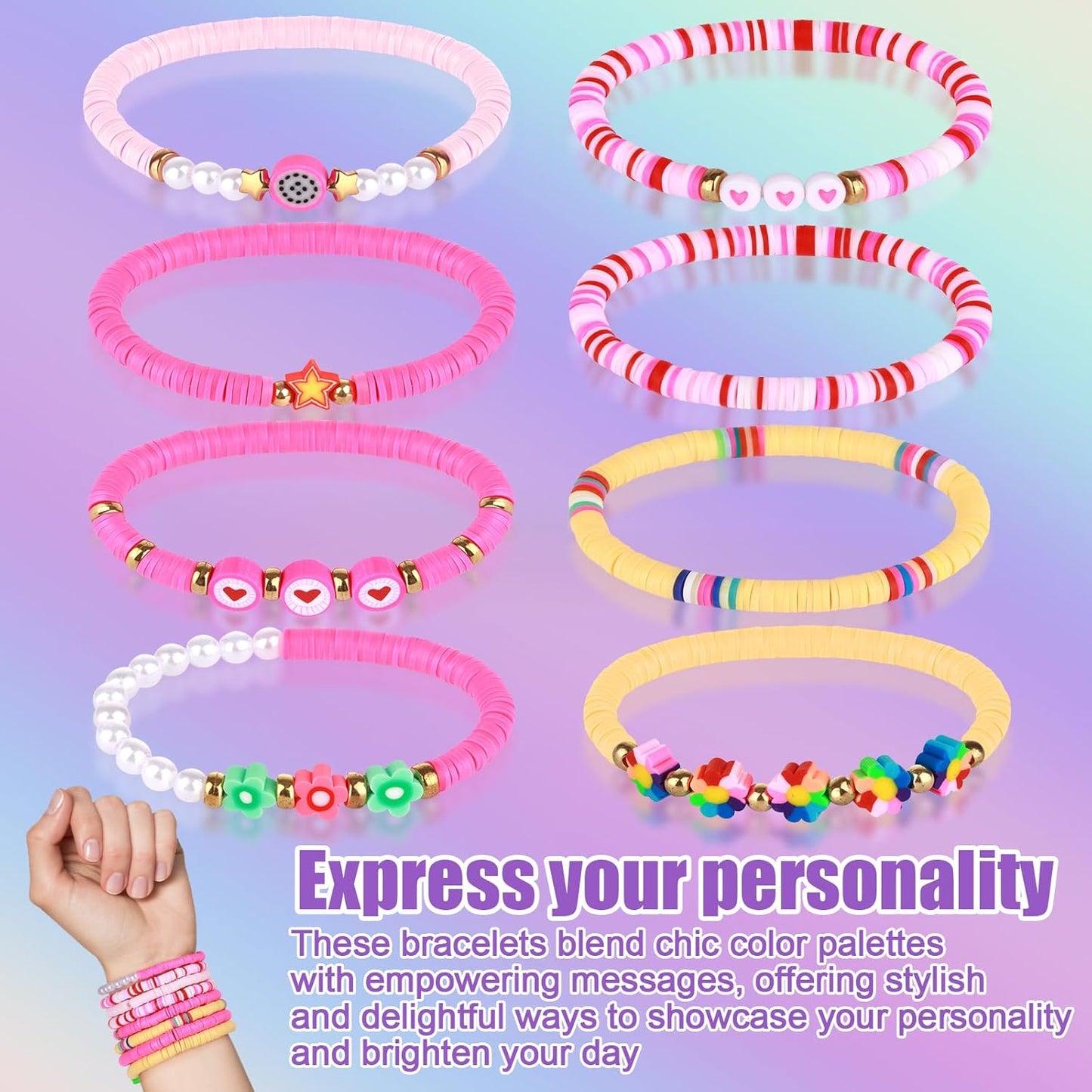 Draupnir Friendship Bracelets Heishi Surfer Clay Bead Bracelets Set Stackable Beaded Preppy Jewelry Bracelets Friendship Boho Y2K Bracelets for Women Teen Girls Party Favors
