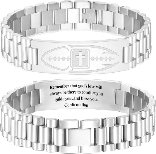 Football Gifts for Men Boys Youth Junior Coach Team Kids Player Football Bracelet Party Favors Accessories Religious Christian Bible Adjustable Stainless Steel Jewelry Gifts