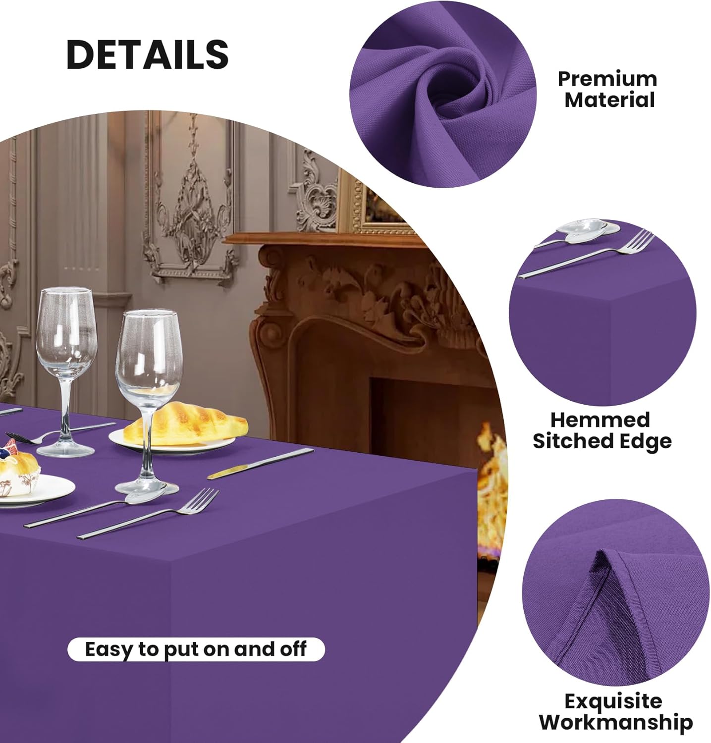 Ascoza 2 Pack Fitted Tablecloth for 6 Foot Rectangle 72 x 30 Inch Purple Table Covers Water Resistant Polyester Cloth for Folding, Parties,Display, Trade Show (Purple)
