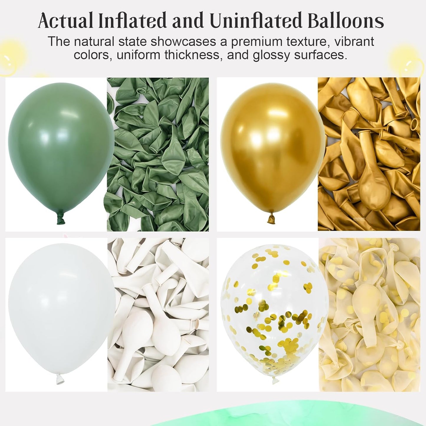Sage Green Balloons, 60pcs 12inch Sage Green White Metallic Gold Confetti Balloons for Boho Birthday Baby Shower Bridal Shower Wedding Summer Party Decorations
