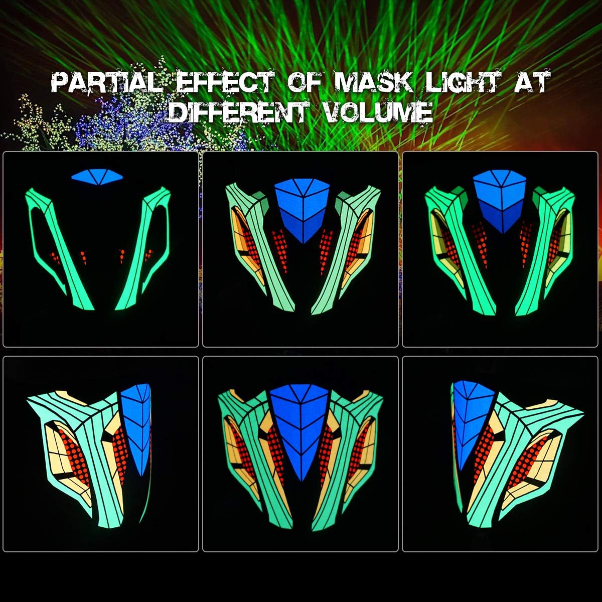 LED Halloween Mask Sound Reactive Light Up Mask Scary Masks for Costumes Cosplay,Music Party,Rave Events, EDC
