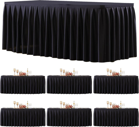 6 Pack Black Rectangle Tablecloth 8 FT Stretch Spandex Fitted Table Cloth for 8 Foot Rectangle Tables Banquet Tablecloths Wrinkle Free Table Cover Skirt Ruffle Tablecloth for Party Wedding Birthday