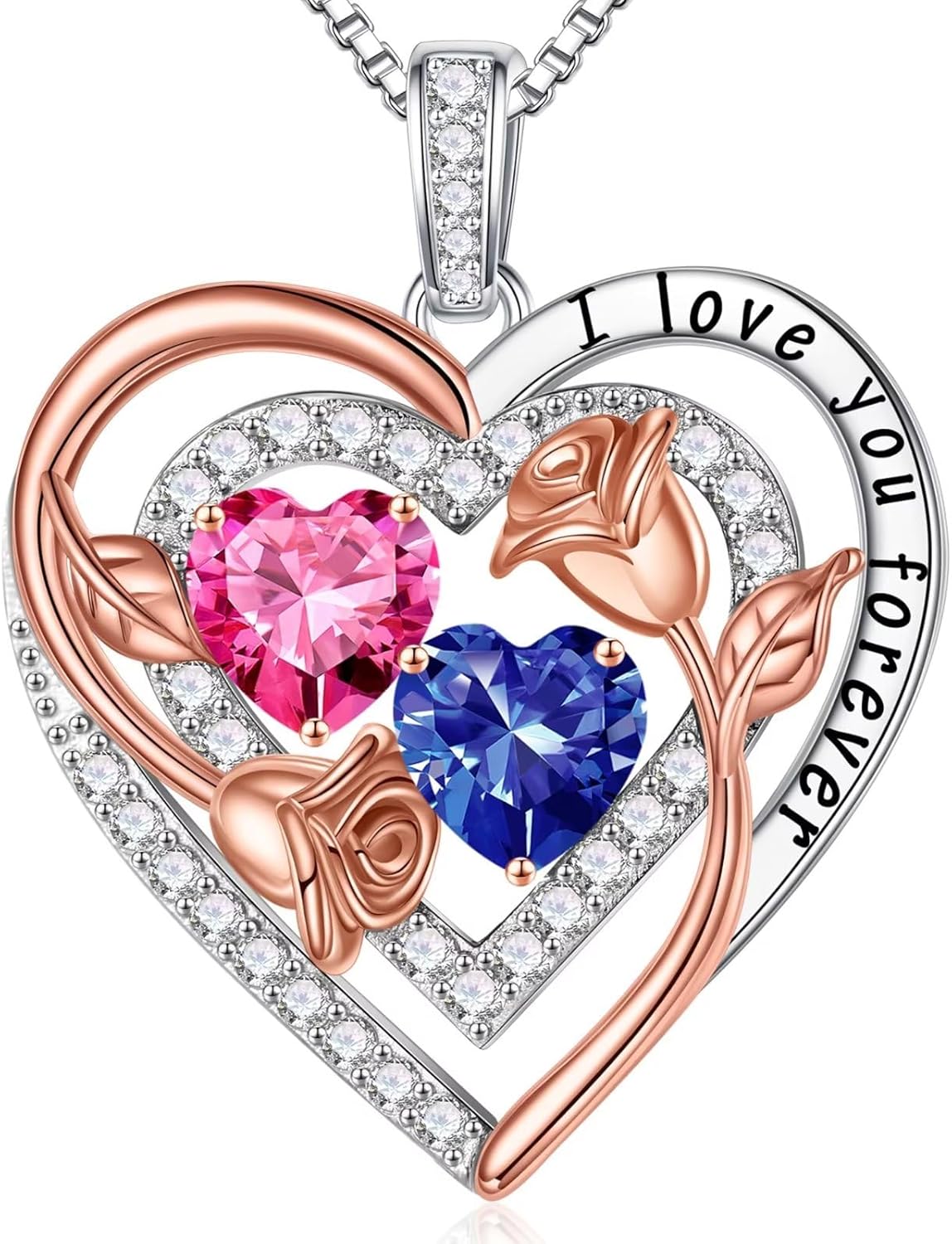 Iefil Birthstone Necklace for Women - Sterling Silver Birthstone Necklace Anniversary Birthday Gifts for Her Wife Mom Daughter