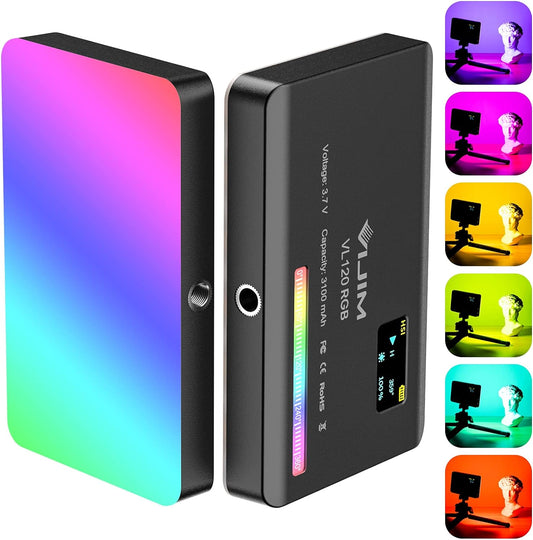 VIJIM VL120 RGB Video Light, Portable LED Camera Light Panel 0-360 Full Color, CRI 95+ 2500-9000K LED 3100mAh Rechargeable DSLR Lighting for Vlogging, Photography, Video Conference