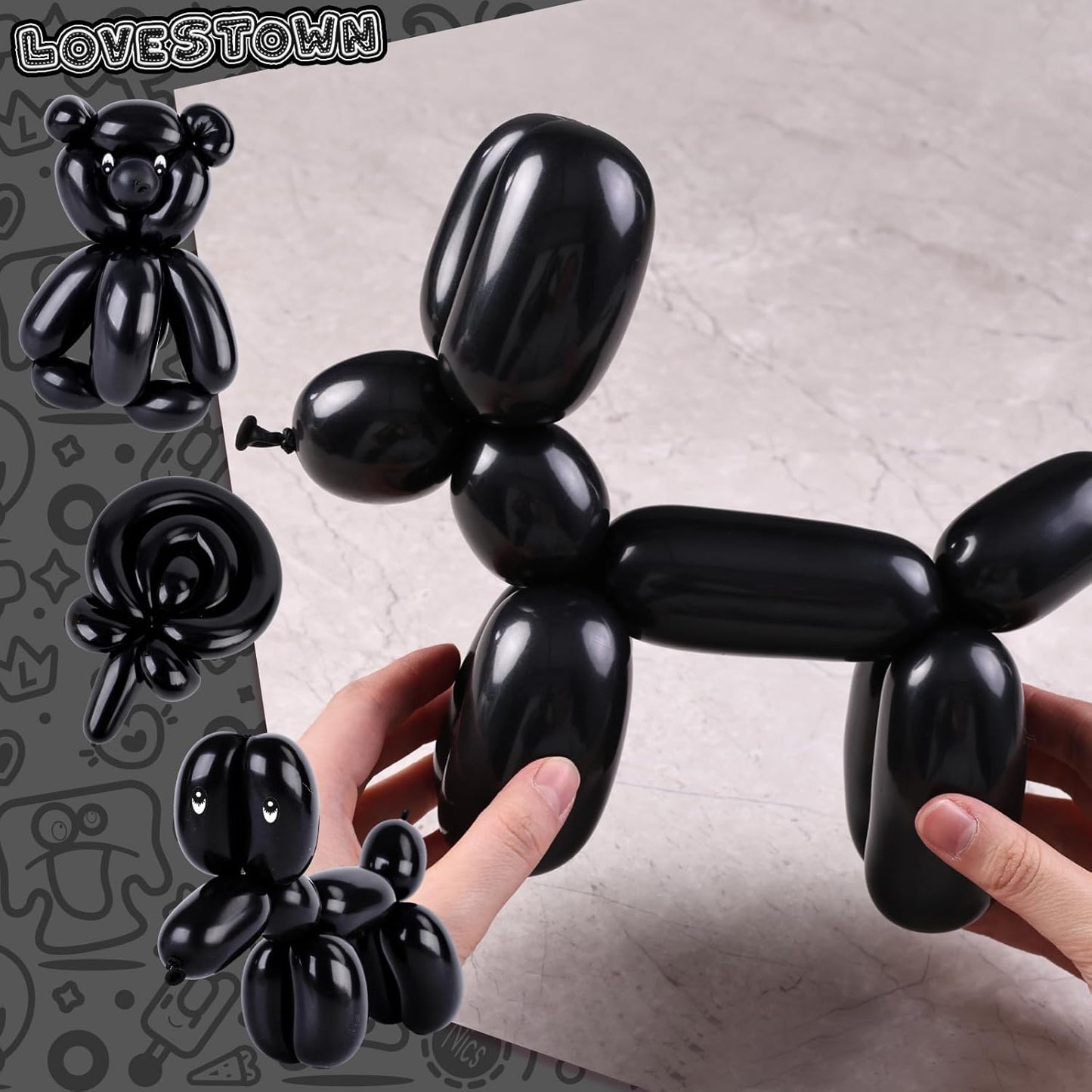 LovesTown 100 PCS 260 long balloons, Black Twisting Animal Balloons Thicken Modeling Magic for Holiday Birthday Party Decor