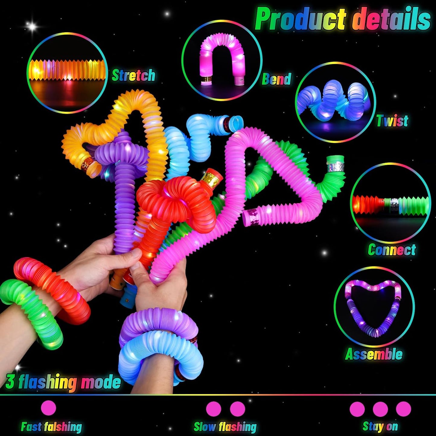 76 Pcs Glow Light Up Pop Tubes &LED Glasses Sticks Party Favors, Glow Bracelets Necklaces Camping Toys, Rave Neon Flashing Glasses for Birthday Return Gift Goodie Bag Christmas Stuffer School Prizes