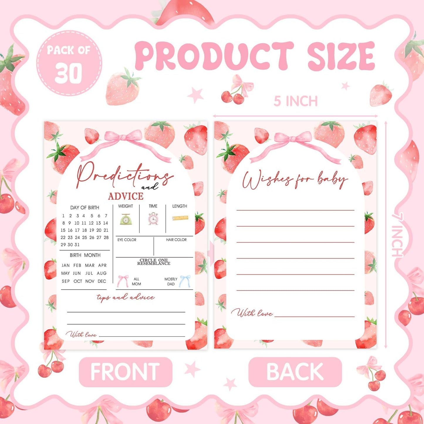 30 Pack Strawberry Baby Shower Games, Strawberry Babies Predictions & Advice Cards for Baby Shower Game Activity, Predictions Cards for Guest Sharing Wishes, Advice for New Parents to Be 5 x 7 Inch