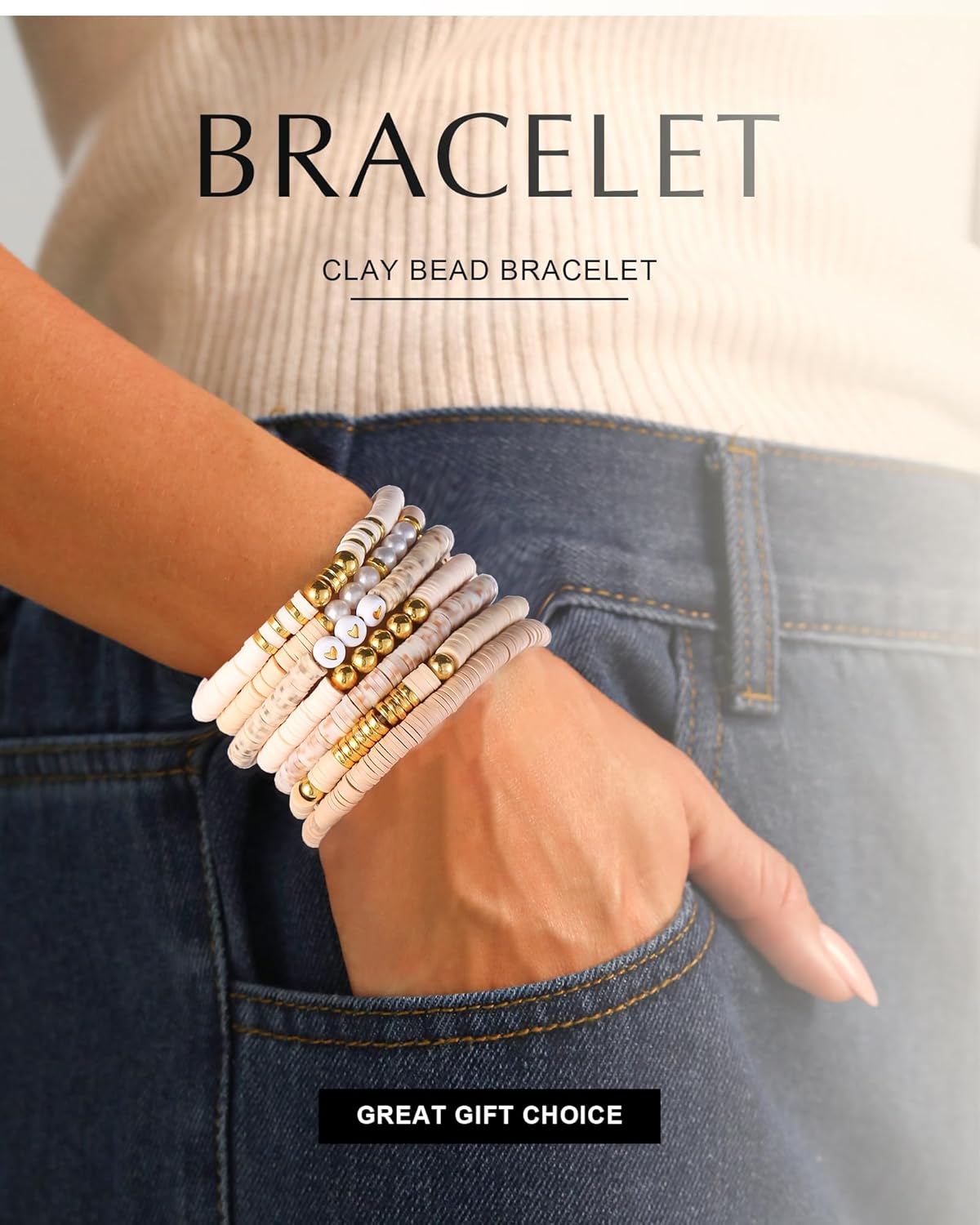 Friendship Bracelets Trendy Heishi Clay Bead Bracelets Stack Gold Beaded Stretch Bracelets for Women Boho Stackable Bracelets Bulk Cute Preppy Jewelry