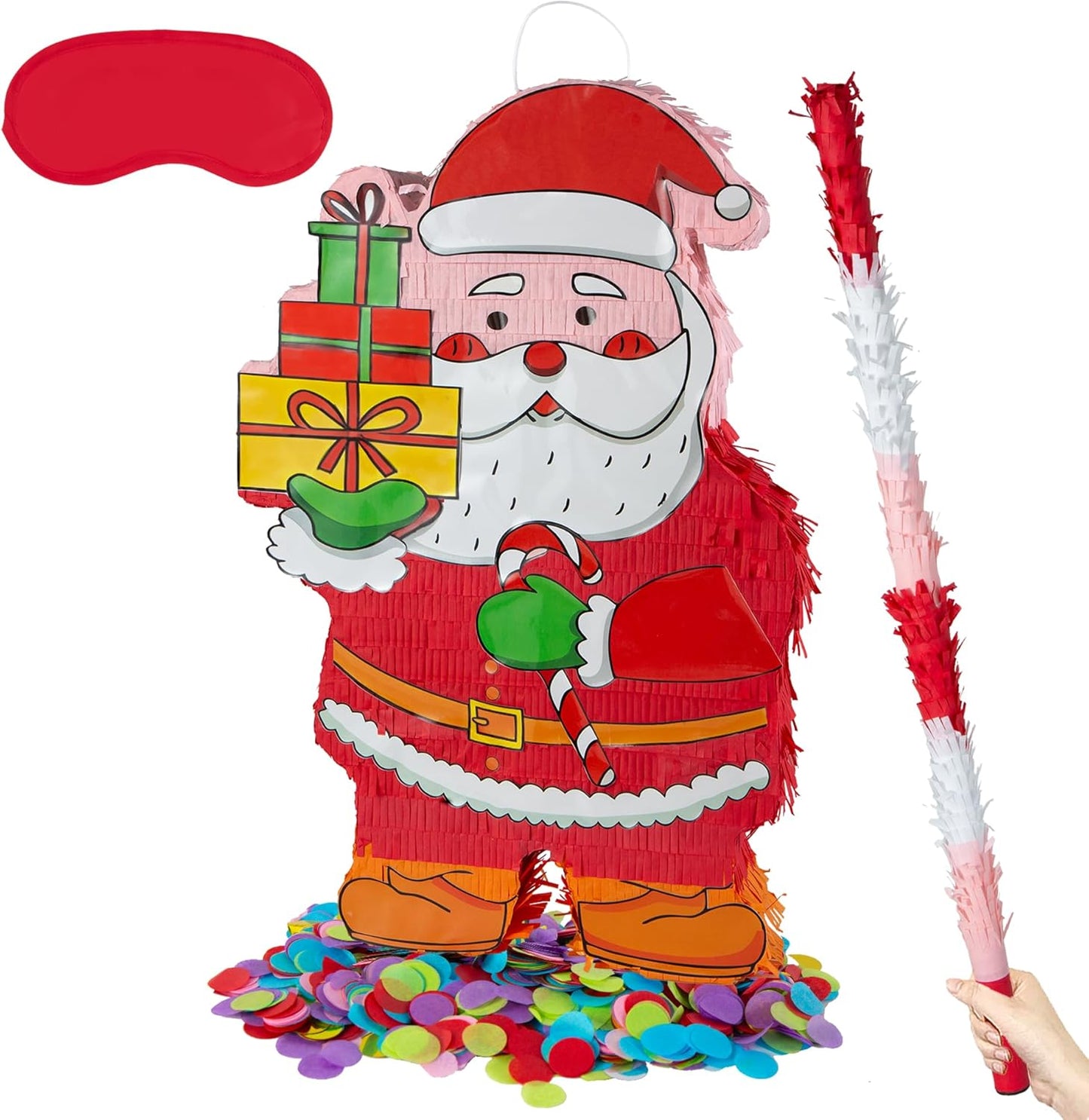 PCFING 21.6 Inch Christmas Santa Claus Piñata with 30 Inch Piñata Stick Blindfold Confetti for Boy Girl Adults Xmas Party Game Decorations