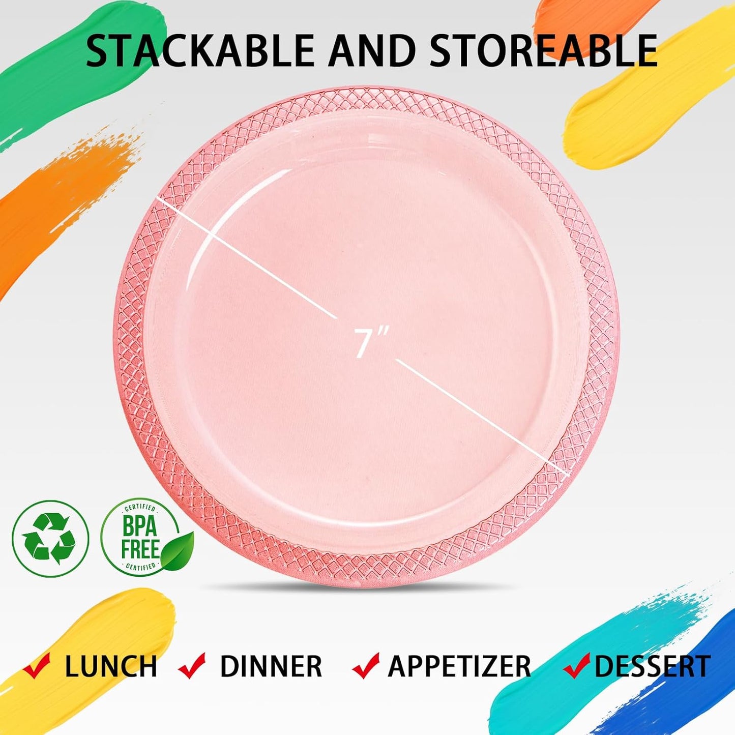 WELLIFE Neon Red Party Plates 7 Inch -150 Count, Translucent Red Plastic Disposable Dessert Neon Plates for Fluorescent Neon Theme Party Cake Salad Appetizers Easter Mother's Day