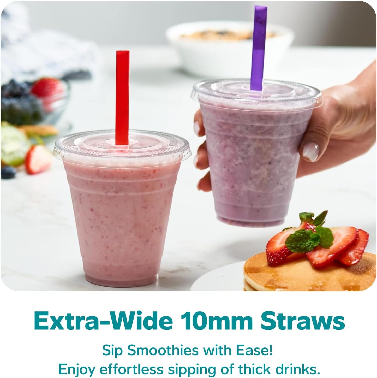 GUSTO [12 oz. - 100 Count Clear Cups with Flat Lids & Straws - Disposable Clear Drinking Cups for Iced Coffee, Cold Drinks, Milkshakes, and Smoothies - Formerly Comfy Package