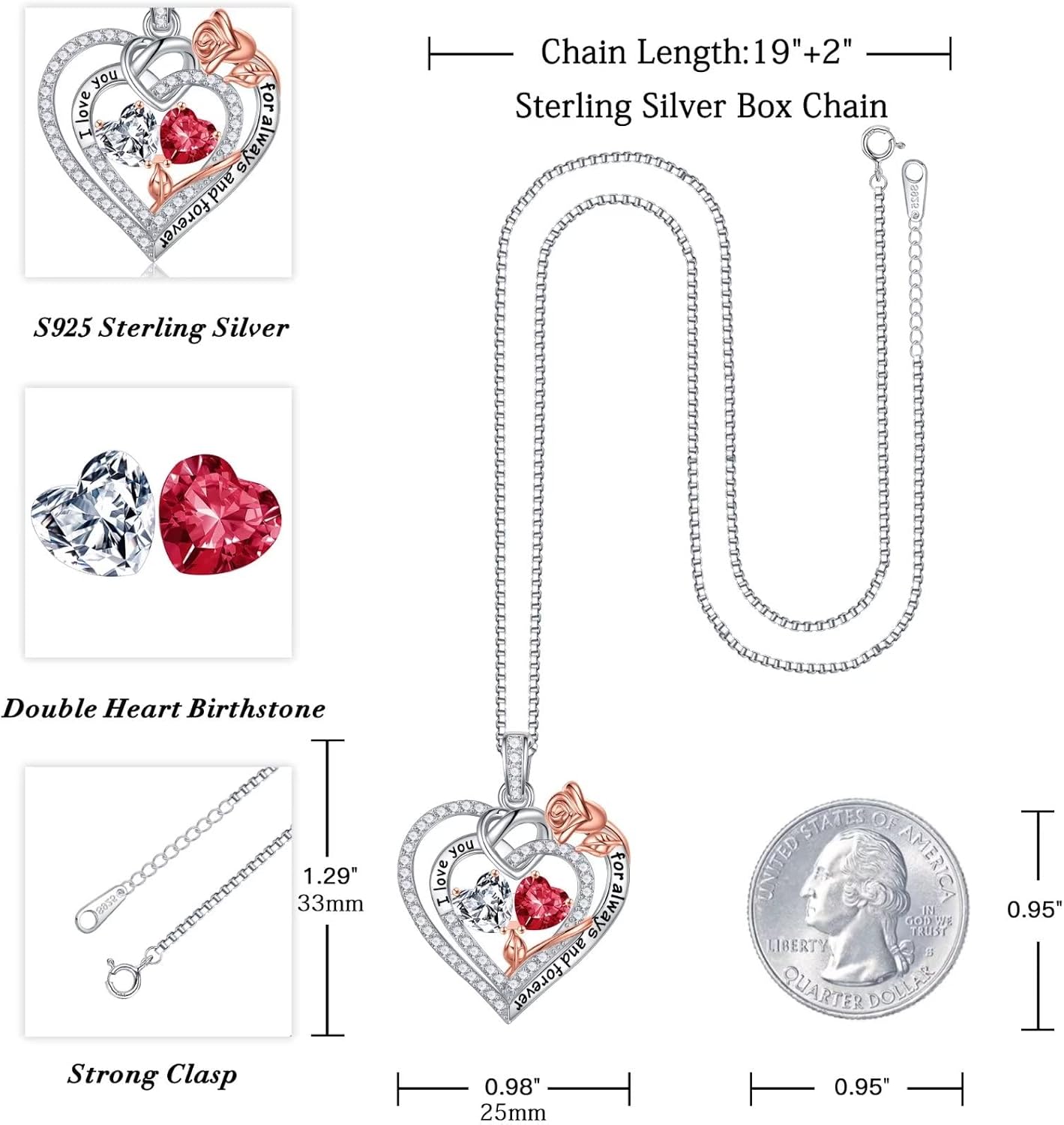 Iefil Christmas Gifts for Wife Women - 925 Sterling Silver Double Birthstone Necklace, Anniversary Birthday Gifts for Women, Jewelry Gift for Wife Girlfriend Mom Her