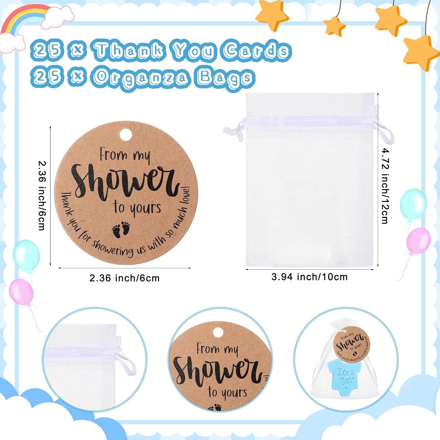 25 Sets Baby Shower Soap Favors for Guests - Boy Girl Mini Handmade Soaps with Thank You Tags and Organza Bags for Shower Gender Reveal Party Favors(Blue,Baby Shirt)