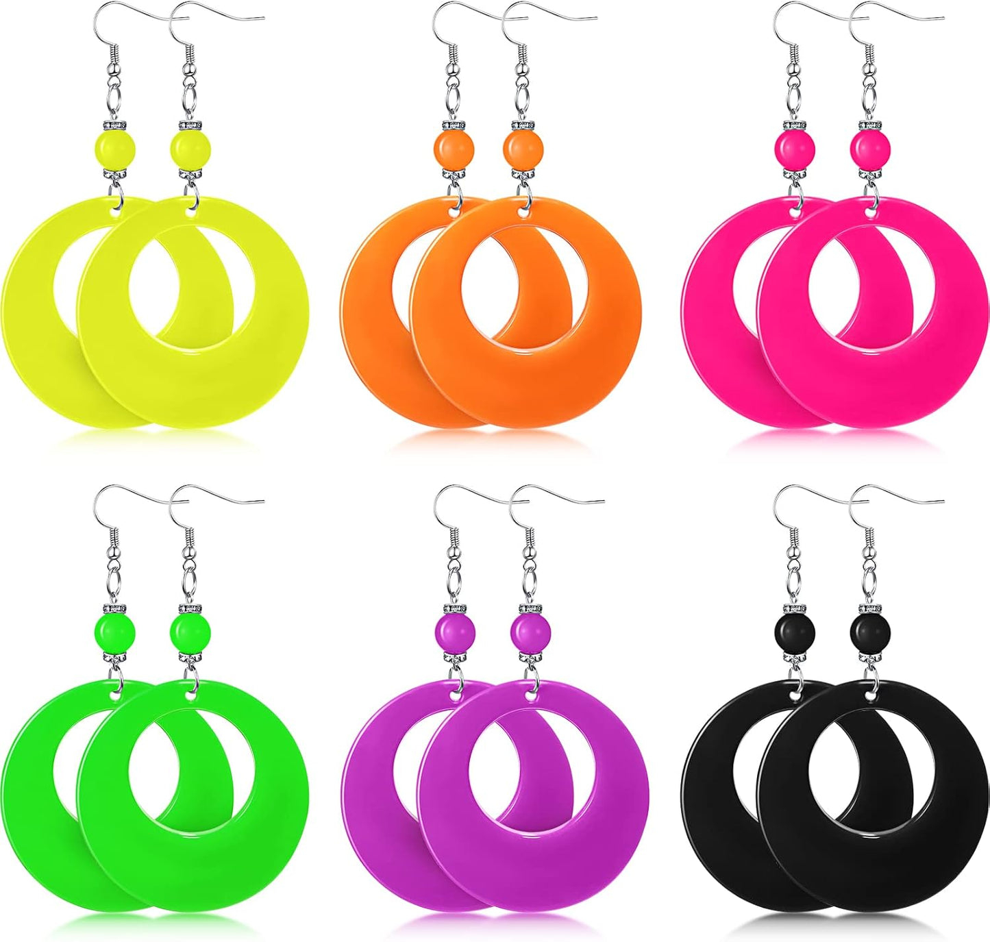 Yinkin 6 Pairs 80s 90s Neon Earrings Lightning Earrings for Women Halloween Costume Party Dancing Glow Party Accessory