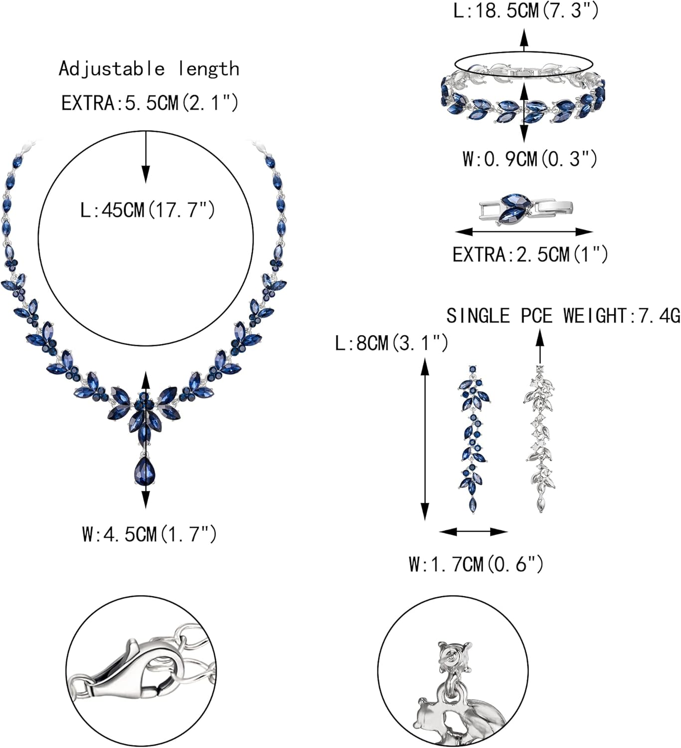 EVER FAITH Austrian Crystal Bridal Bridesmaid Jewelry Sets, Elegant Marquise Rhinestone Leaf Necklace Dangle Earrings Tennis Bracelet Set for Women