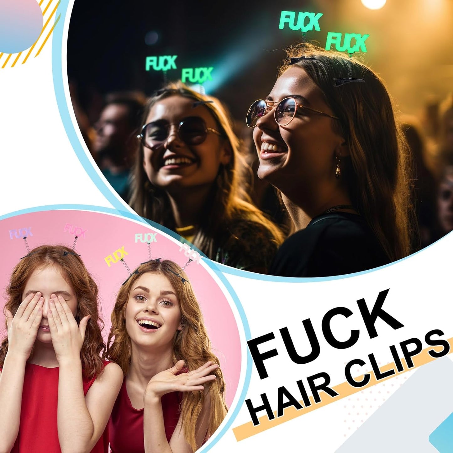 30 Pcs Mini Glow Hair Clips Girls Rave Hair Clips for Women Christmas Music Festival Holiday Party Supplies (Funny)