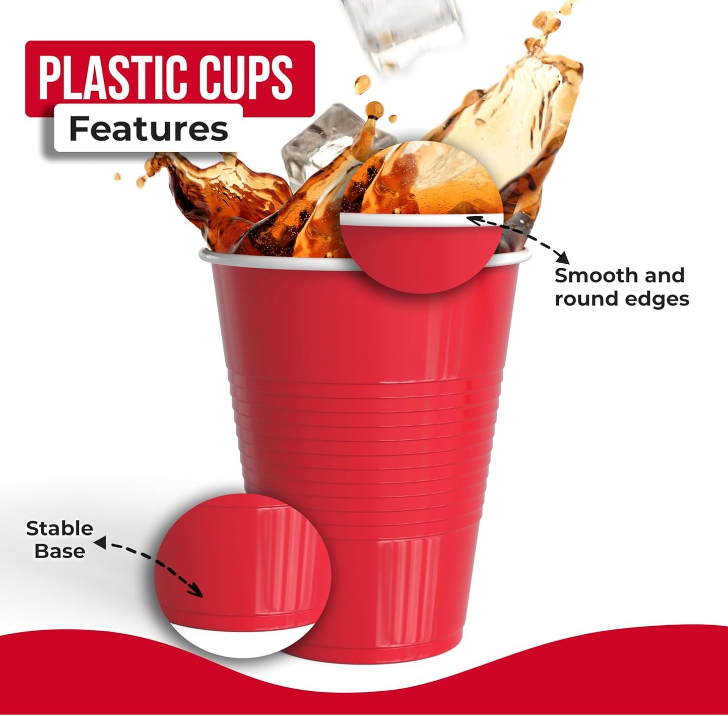 18 Oz Red Plastic Cups For Party Supplies 50 Pack | Red Disposable Cups Plastic | Disposable Drinkware For Parties, Events & Everyday