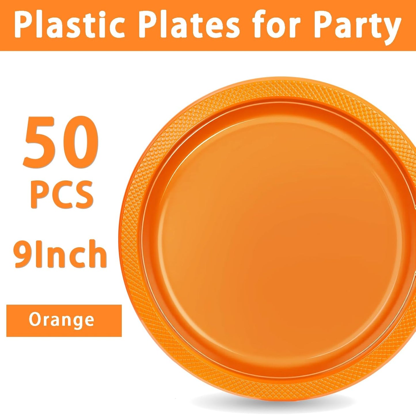 WELLIFE Orange Plastic Plates 9 Inch 50 Count Disposable Plate Thanksgiving Plates for Party, Dessert Plate for Dinner Cake Salad Thanksgiving Supplies Birthday