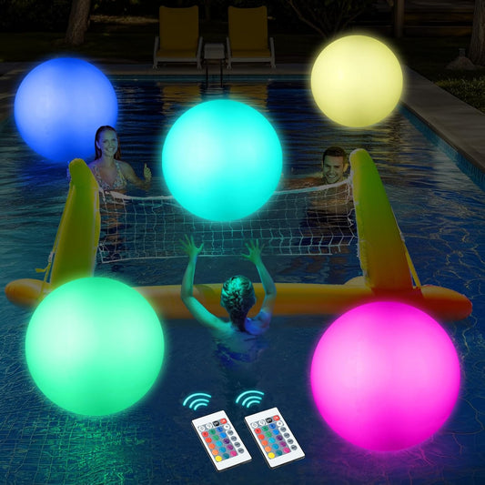 Pool Toys, LED Beach Ball, Glow in Dark Party Supplies, 4 Pack Inflatable Light up Ballon 12'' Floating Pool Light with Remote 16 Color 4 Mode