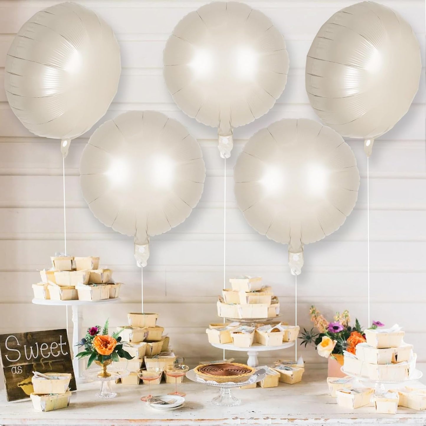 20 Pcs Cream White Round Balloons,18 Inch Round Foil Balloon,Giant Round Mylar Balloon Helium Balloons for Birthday Party Baby Shower Wedding Decorations (Cream)