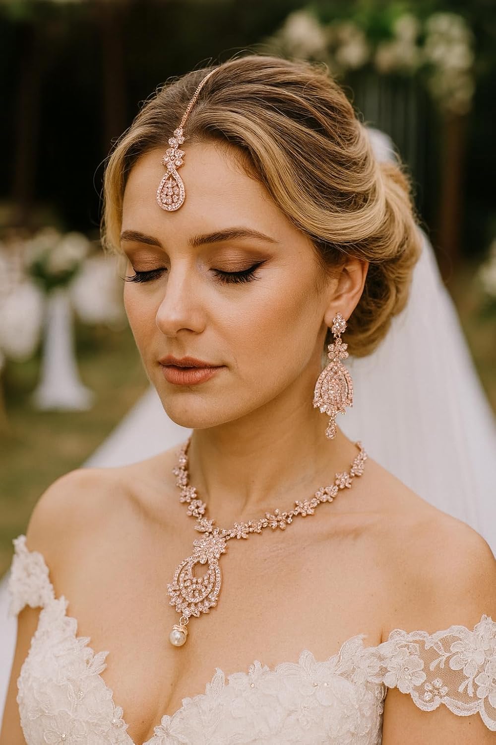 Touchstone Indian jewelry sets for women maang tikka wedding guest gold necklace bollywood jewellery set pageant elegant prom bride accessories western crystal chunky rhinestone necklaces