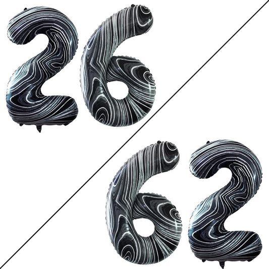 GOER Number 26 Balloons for 26th Birthday Party Decorations,42 Inch Jumbo Foil Helium 62 Balloons for 62nd Birthday Party Decoration (Marble Black)